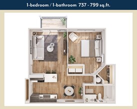 1x1 (758 sqft) D-301 floor plan